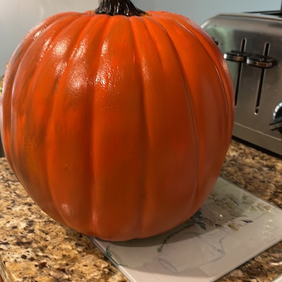 HAND PAINTED SUNFLOWERS ON A LARGE PLASTIC PUMPKIN - Picture 4 of 4